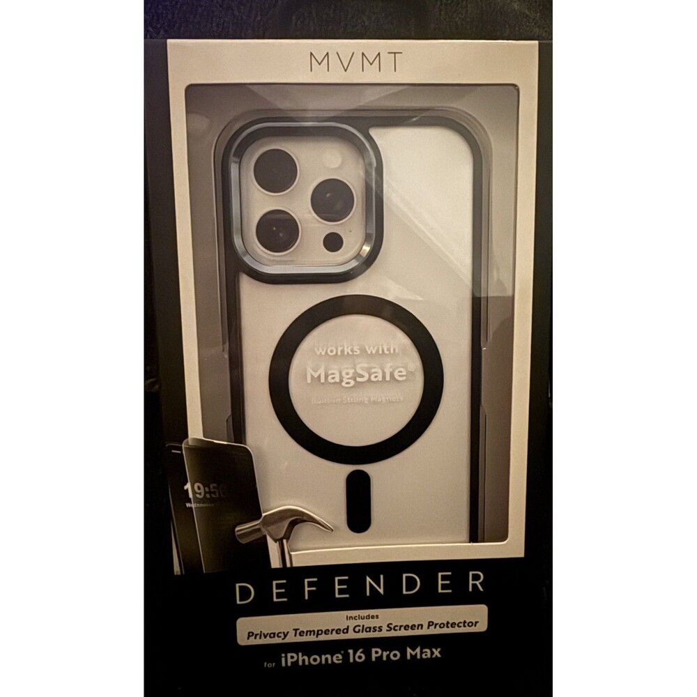 MVMT iPhone 16 Pro Max Defender Magnetic Case Screen Protector. Black. Clear New